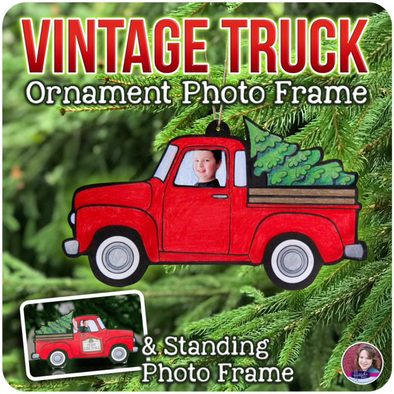 Vintage Truck Photo Ornament Frame with Christmas Tree